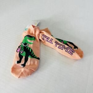 Xhilaration T Rex Tea Time Dinosaur Low Cut Socks 1 Pr Sz 4-10 Peach Green NEW!